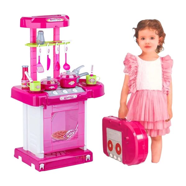 Set Bucatarie de Jucarie Troller Multifunctionala cu Accesorii Roz