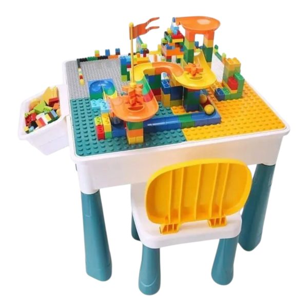Masuta de Activitati 7 in 1 cu Scaunel si Piese Tip Lego Duplo Mari