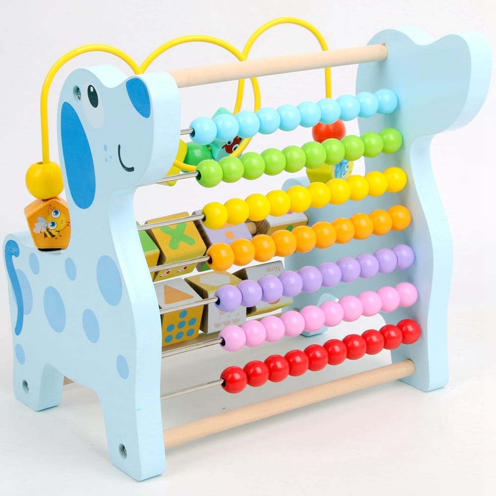 Jucarie Catel din Lemn cu Abac Colorat si Labirint Motric 2