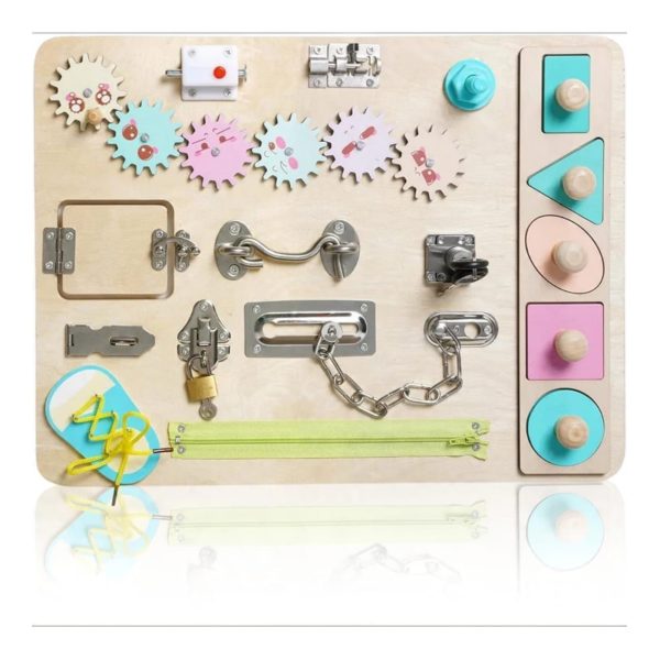 Placa Senzoriala din Lemn Montessori cu Multiple Activitati