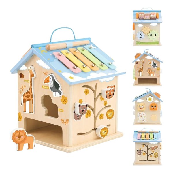 Casuta de Activitati 8 in 1 Montessori Tematica Animale din Lemn