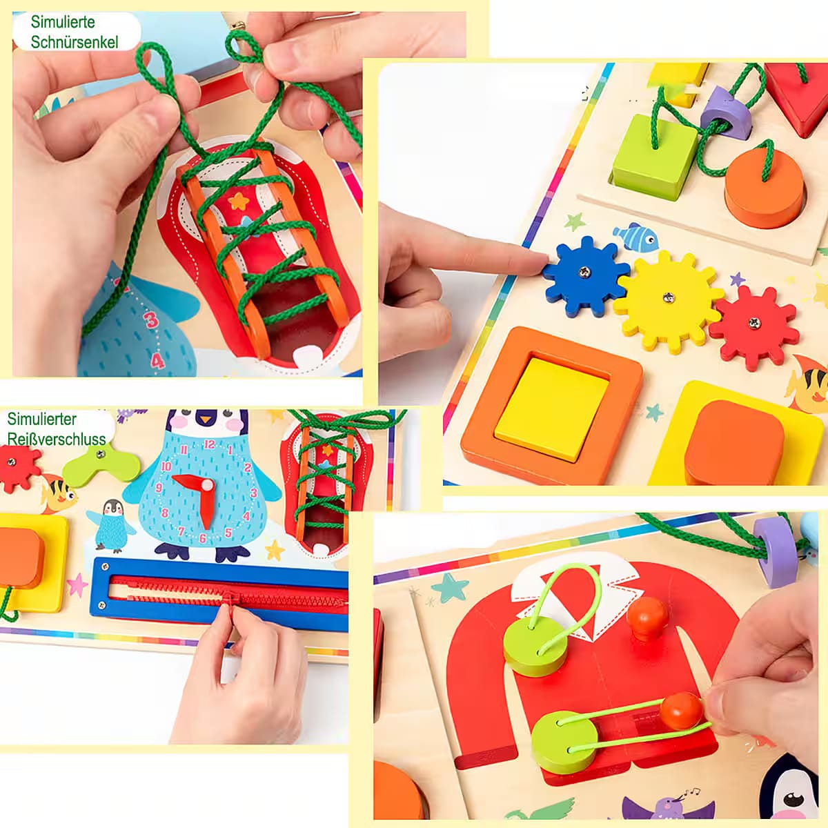 Placa Senzoriala Educativa din Lemn Pinguin cu Activitati 3
