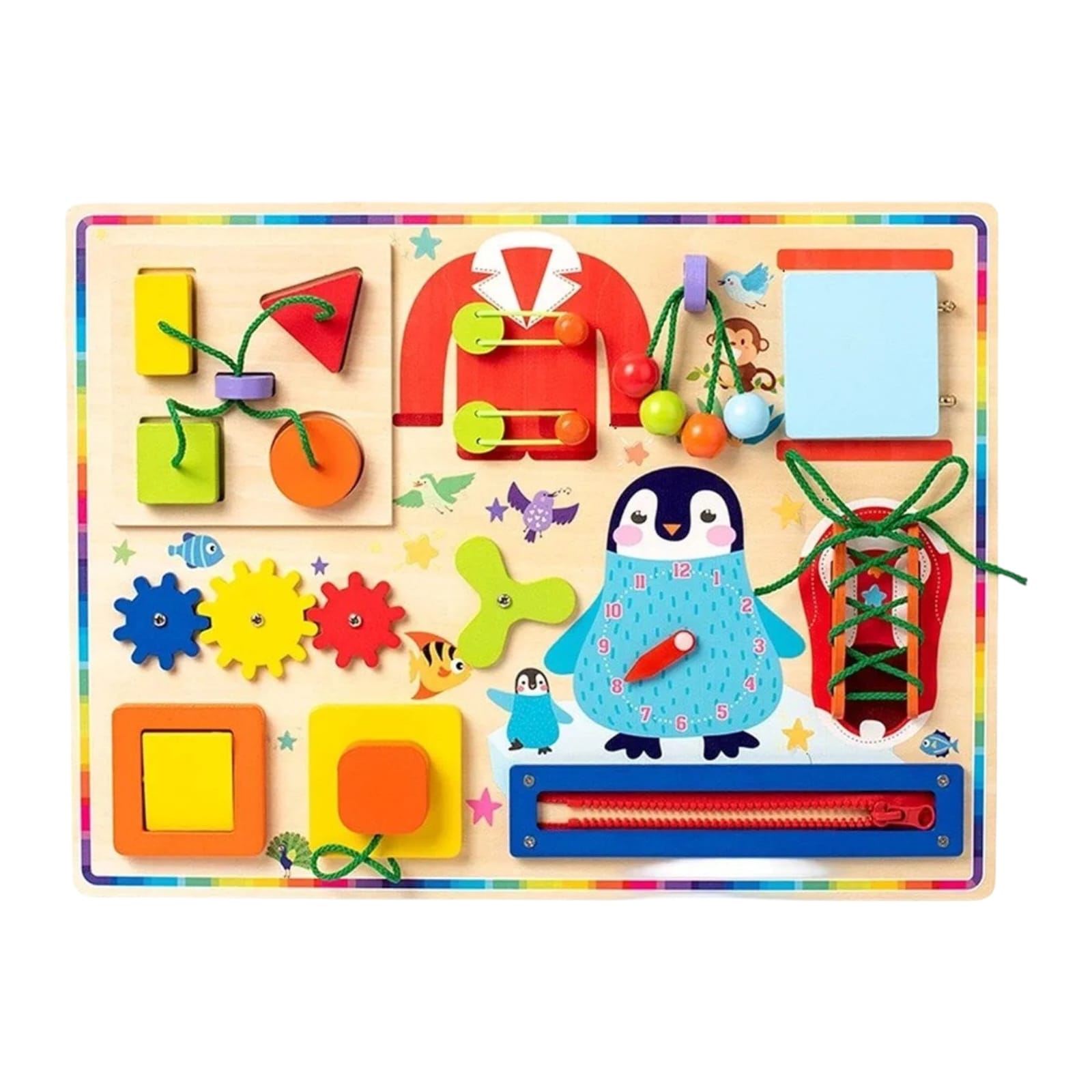Placa Senzoriala Educativa din Lemn Pinguin cu Activitati
