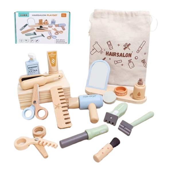 Set Salon de Coafura Montessori din Lemn cu Accesorii