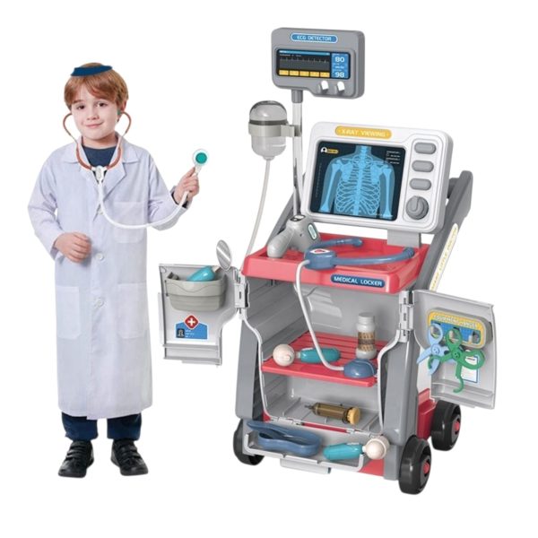Carucior Medical de Jucarie cu Sunete Lumini si Accesorii Roz
