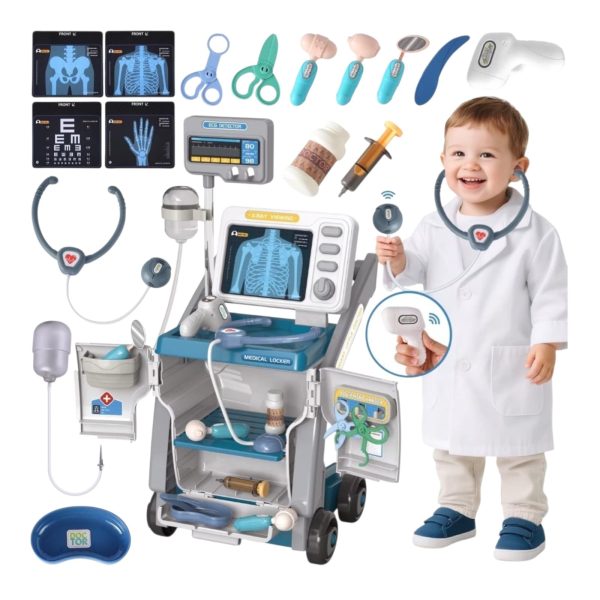 Carucior Medical de Jucarie cu Sunete Lumini si Accesorii Albastru