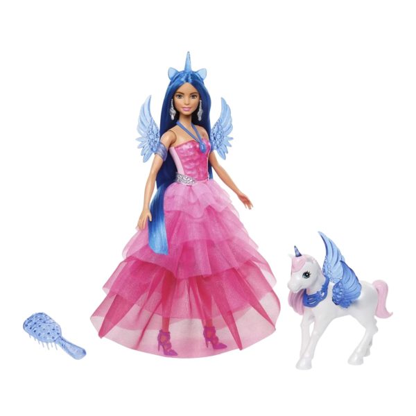 Papusa Barbie Printesa cu Rochita Roz si Unicorn
